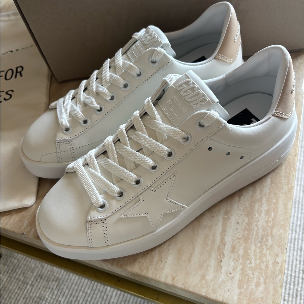 Golden Goose Cream and Tan Star Sneakers